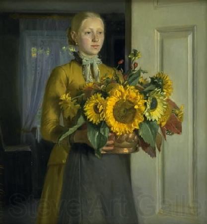 Michael Ancher Pigen med solsikkerne France oil painting art